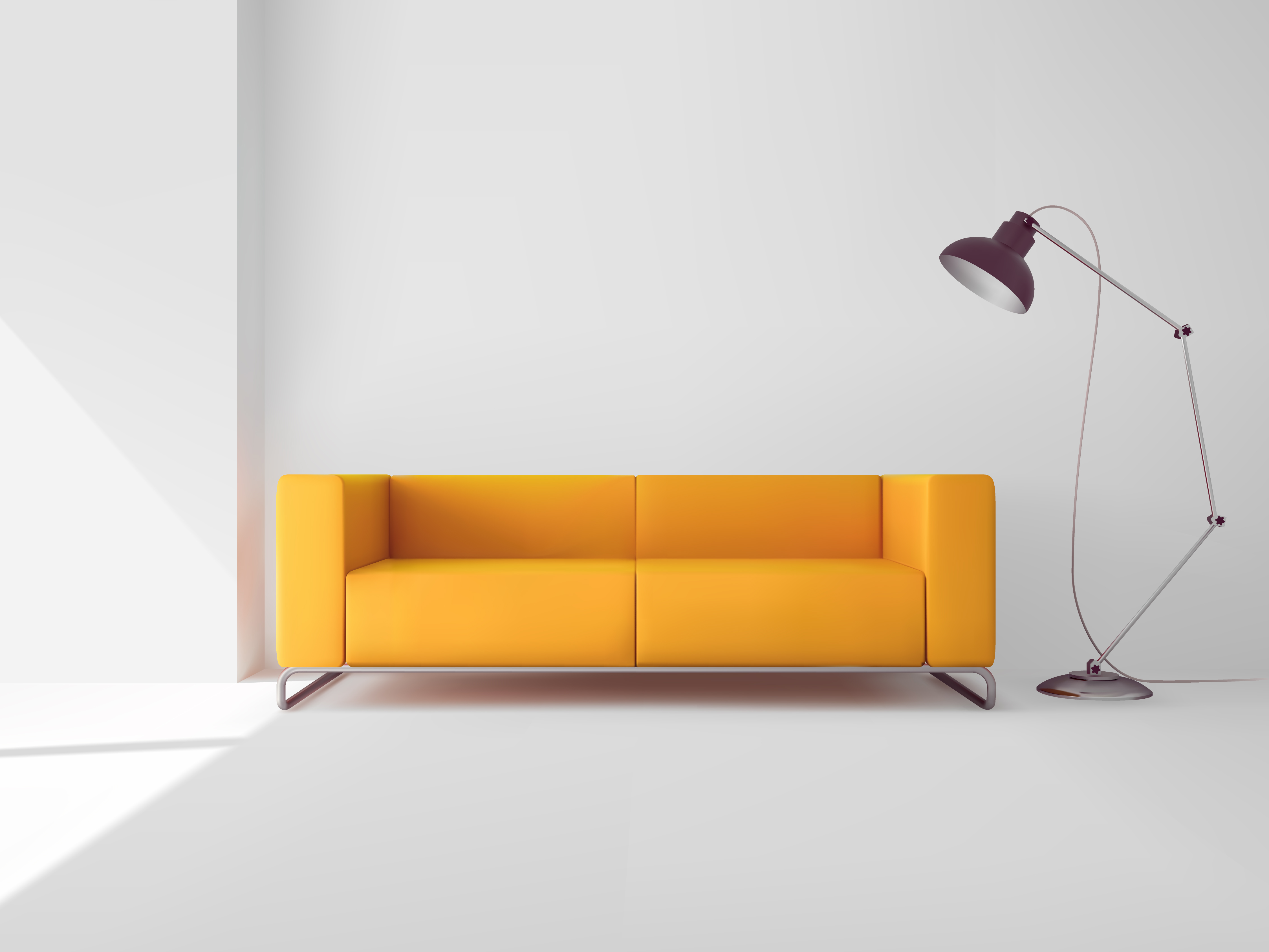 Gelbe Couch mit Lampe